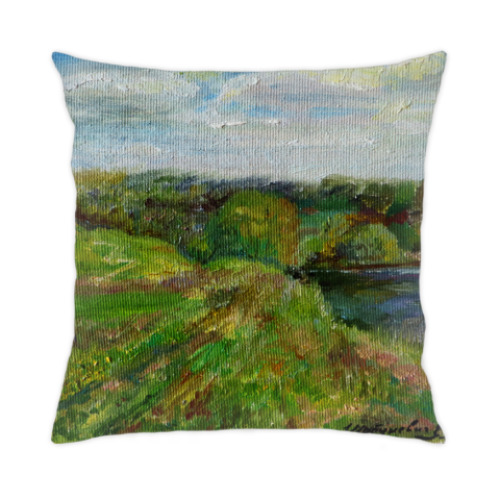 Подушка с принтом 'Зеленые поля'