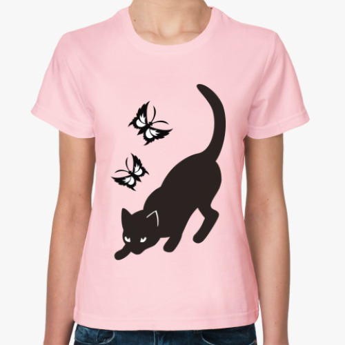 Женская футболка Котик с бабочками