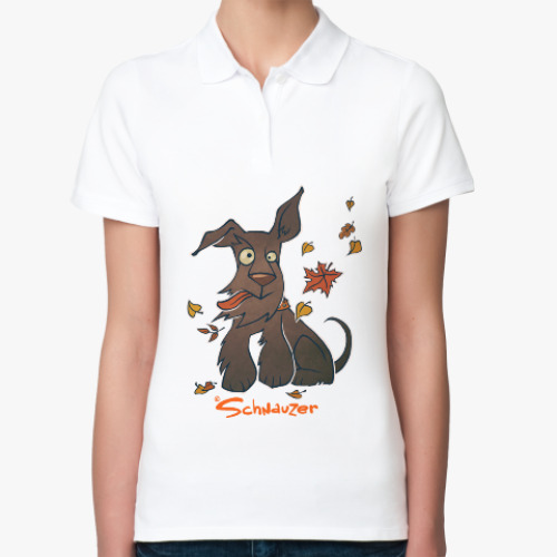 Женская рубашка поло (печать) с принтом Осенний шнауцер