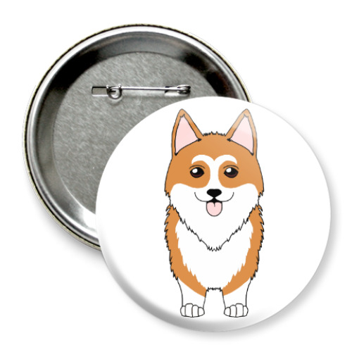 Значок 75мм с принтом Корги Рядом