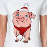 Новогодняя свинка в шапочке