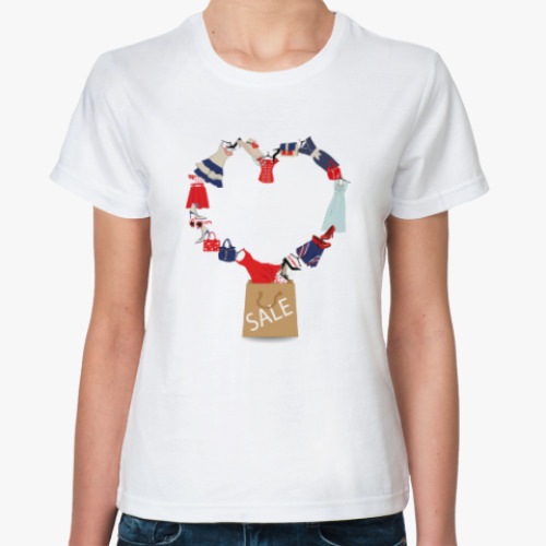 Классическая футболка с принтом Я люблю шопинг