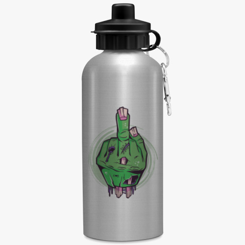 Бутылка с карабином (500 мл) с принтом Средний палец мертвеца