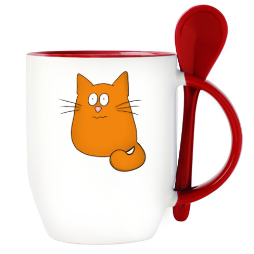 Кружка с ложкой Сердитый-Испуганный Котик