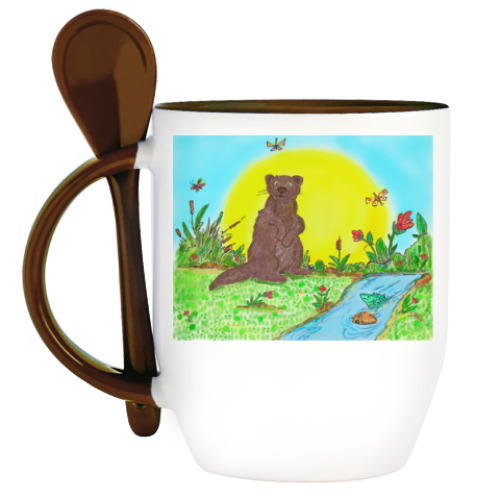 Кружка с ложкой Выдра у ручья
