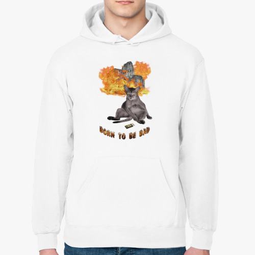 Толстовка худи с принтом Плохой кот-поджигатель