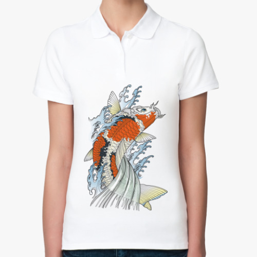 Женская рубашка поло (печать) с принтом Японский карп Кои