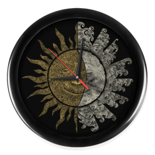 Настенные часы с принтом Солнце и Луна
