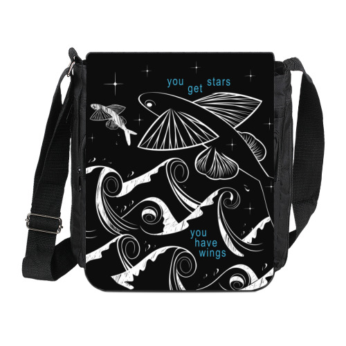 Сумка на плечо (мини-планшет) с принтом ЛЕТУЧИЕ РЫБЫ. You have wings
