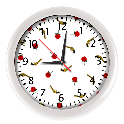 Настенные часы с принтом Цветы(розы) и Пистолеты