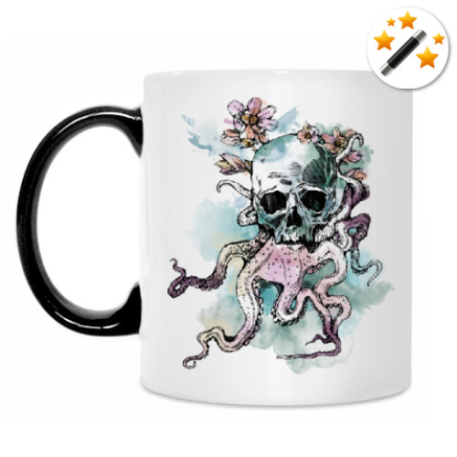 Кружка-хамелеон с принтом Череп-кальмар