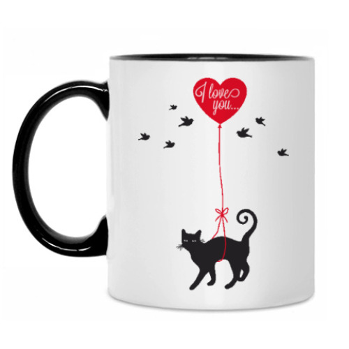 Кружка с принтом Кот и сердце