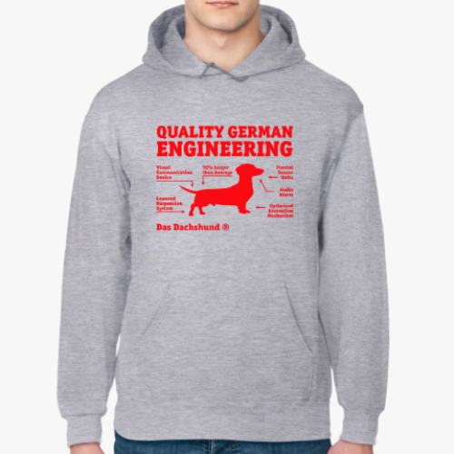 Толстовка худи с принтом Quality German Engineering Das Dachshund