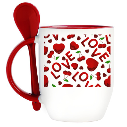 Кружка с ложкой с принтом Love