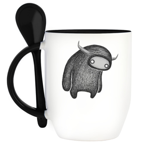 Кружка с ложкой с принтом Рогатый зверь