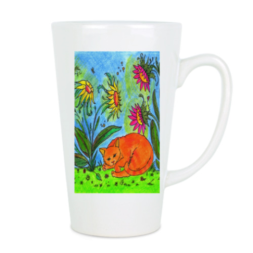 Чашка Латте с принтом Кот спит