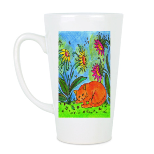 Чашка Латте с принтом Кот спит