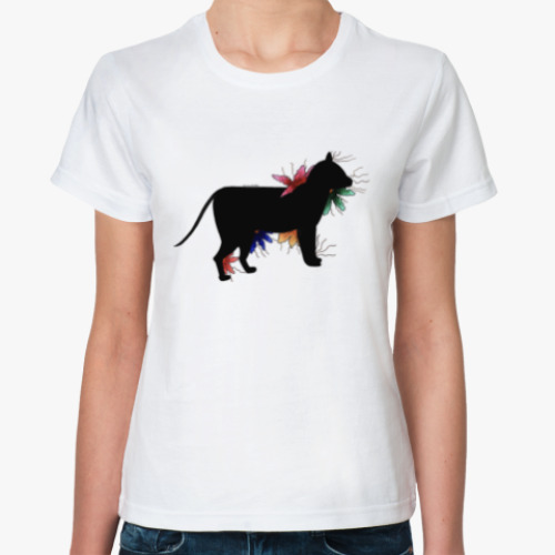 Классическая футболка с принтом Сказочный кот в цветах