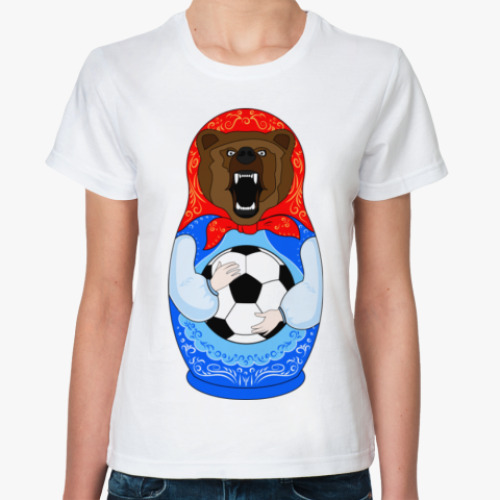 Классическая футболка Футболист Медведь Матрёшка