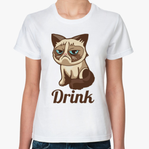 Классическая футболка с принтом Угрюмый кот Тард - Grumpy Cat