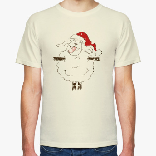 Футболка с принтом Овца радуется снегу