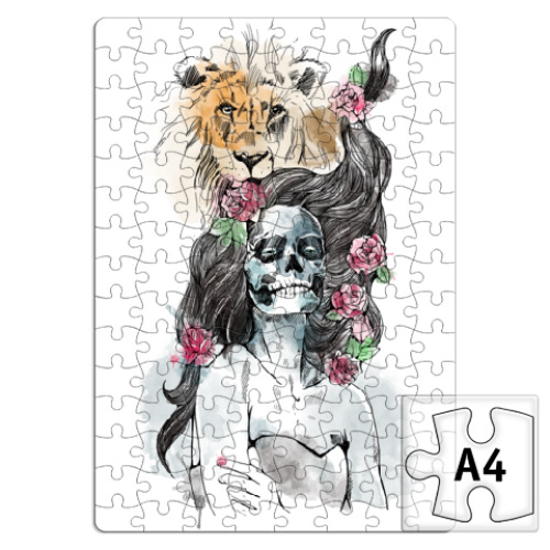 Пазл с принтом Девушка-Лев-Череп