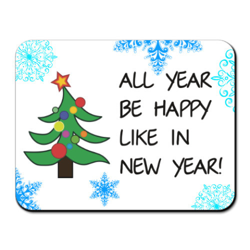 Коврик для мыши с принтом Новый Год, снежинки
