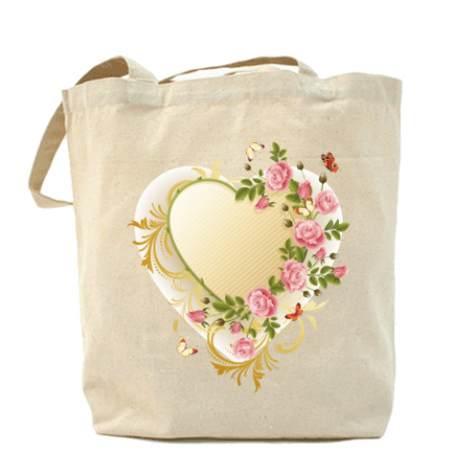 Сумка шоппер с принтом Сердце и цветы