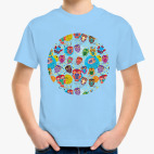 Детская классическая футболка смешные яркие совы