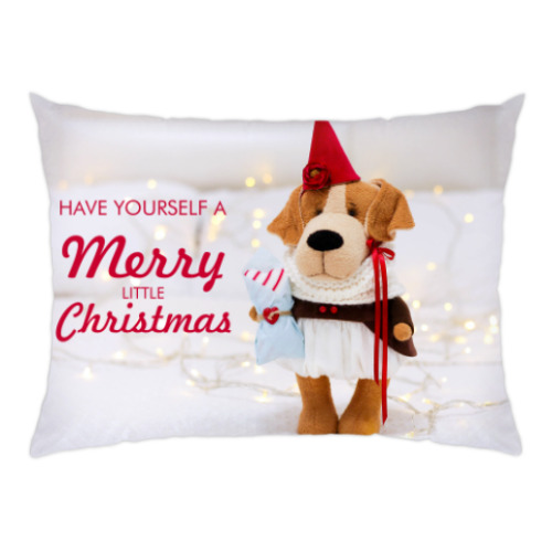 Подушка с принтом Новогодняя собачка