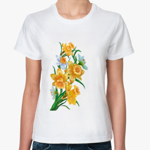 Классическая футболка с принтом Букет с нарциссами