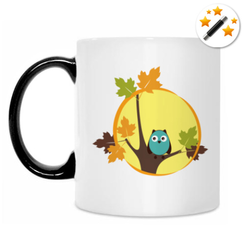 Кружка-хамелеон с принтом Сова, полная луна