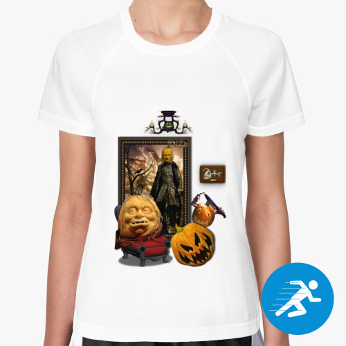 Женская спортивная футболка с принтом Фамильный портрет в готическом интерьере