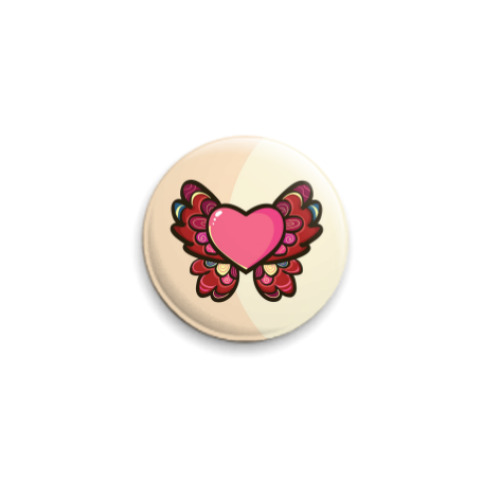 Значок 25мм Сердце-бабочка