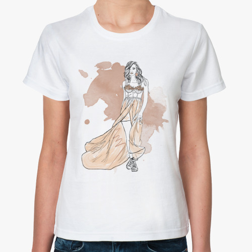 Классическая футболка с принтом Fashion подиум