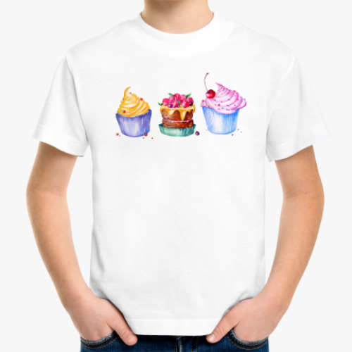 Детская футболка Пирожное, акварель.