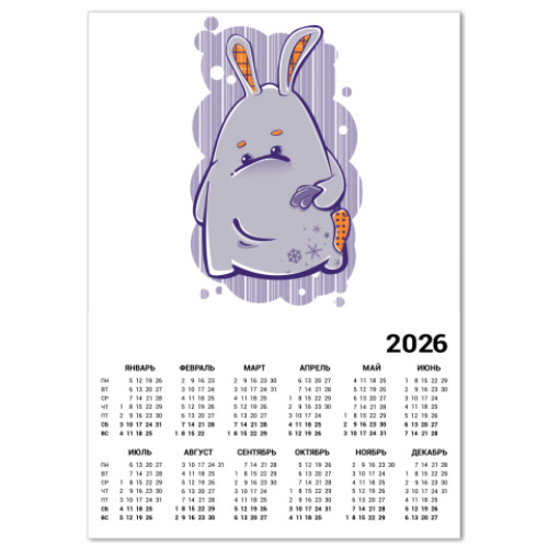 Календарь с принтом  заяц-побегаец