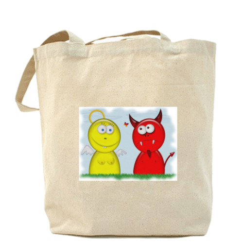 Сумка шоппер с принтом Ангел и демон