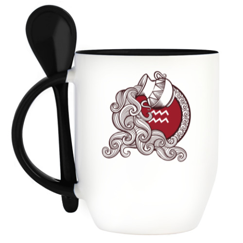 Кружка с ложкой Символ Водолей Знак Зодиака