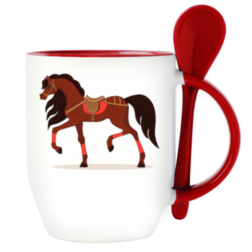 Кружка с ложкой с принтом Running horse