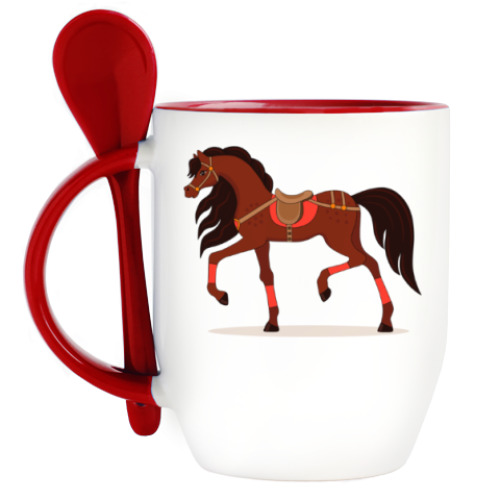 Кружка с ложкой с принтом Running horse
