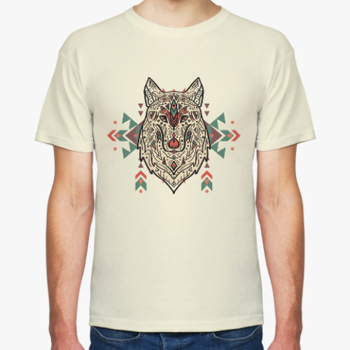 Футболка с принтом Тотем волк. Ацтекский узор