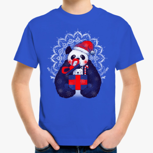 Детская футболка Новогодняя панда и кот