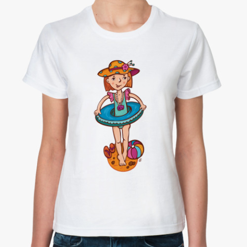 Классическая футболка с принтом Пляж