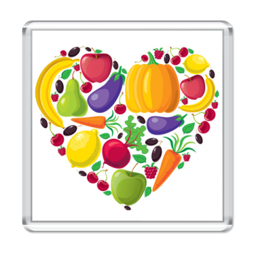 Магнит с принтом Я люблю овощи и фрукты