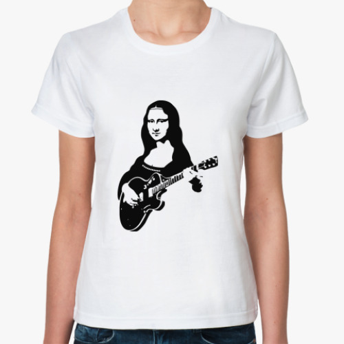 Классическая футболка с принтом Мона лиза и гитара