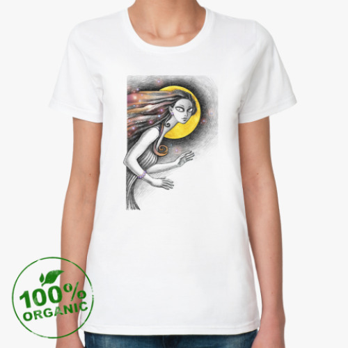 Женская футболка из органик-хлопка с принтом Бегущая с волкакми