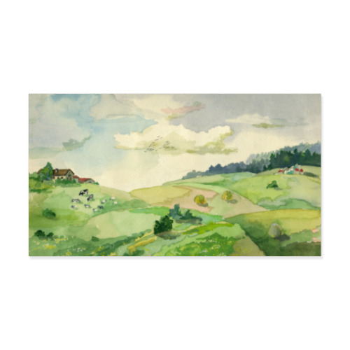 Виниловые наклейки с принтом Акварель. Мимо полей. Пейзаж.