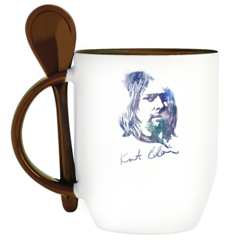 Кружка с ложкой с принтом Nirvana - Курт  Кобейн