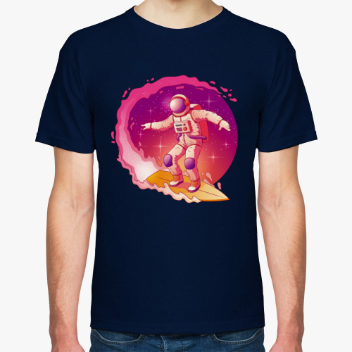 Футболка с принтом Космонавт серфер на волне